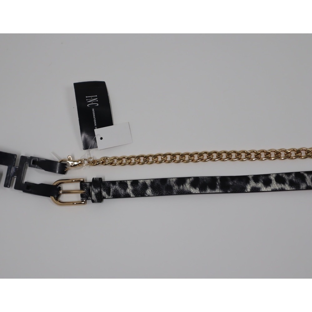 INC Solid Panel and Chain Link Belt 2-for-1 - Leopard/gold - Size S/M
